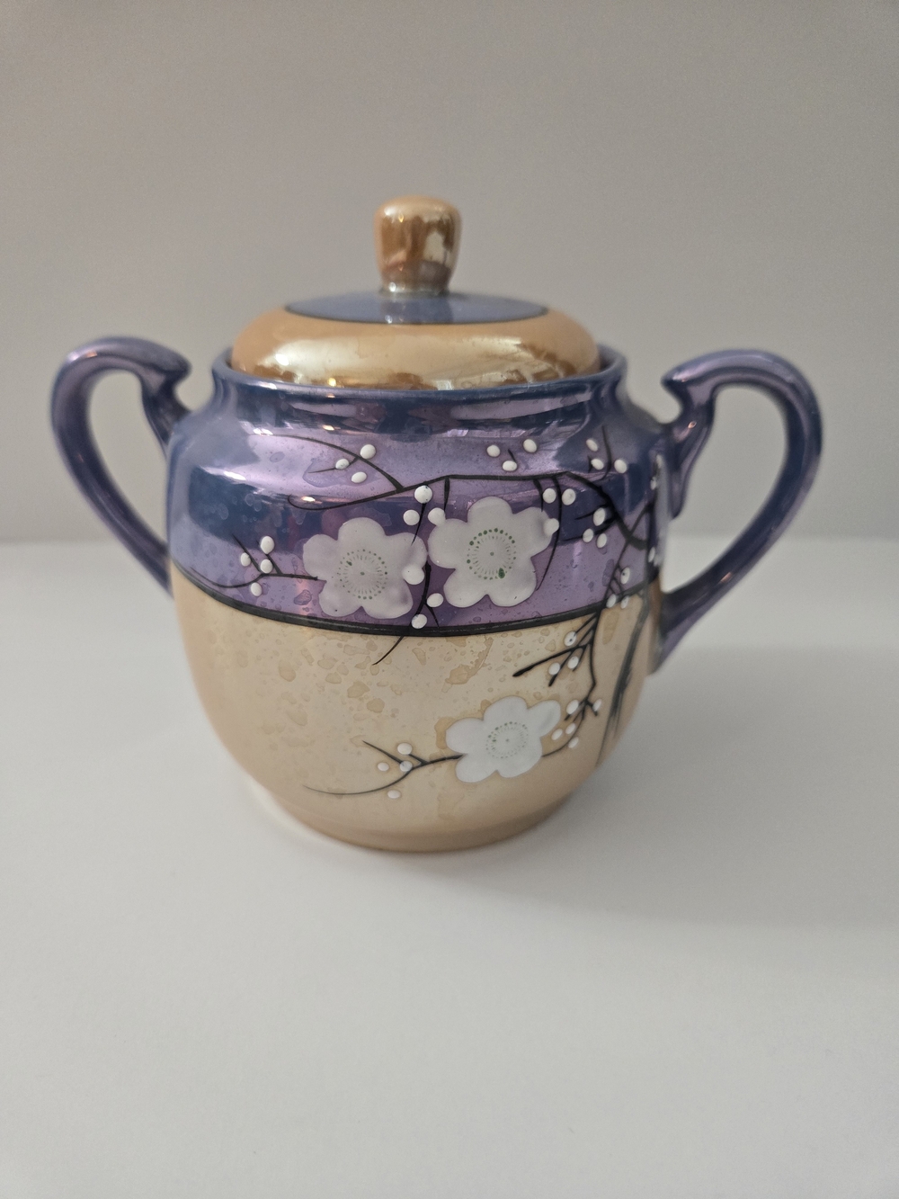 Takito Japan Lusterware Sugar Bowl w/ Lid Cherry Blossom Art Deco 1920s vintage